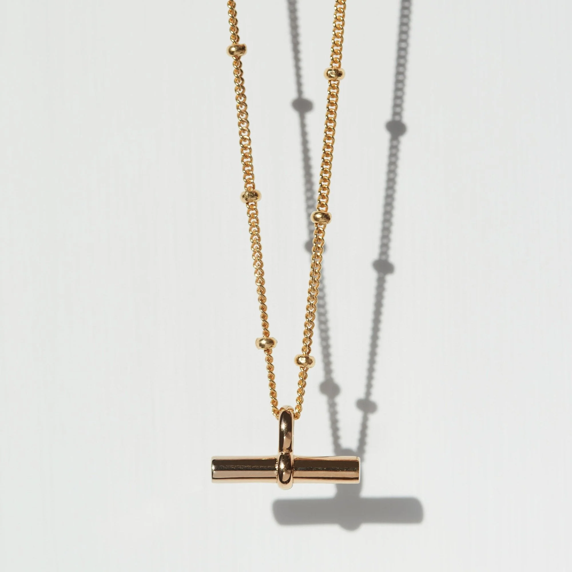 T-Bar Necklace Gold With Bead Chain - Image 3