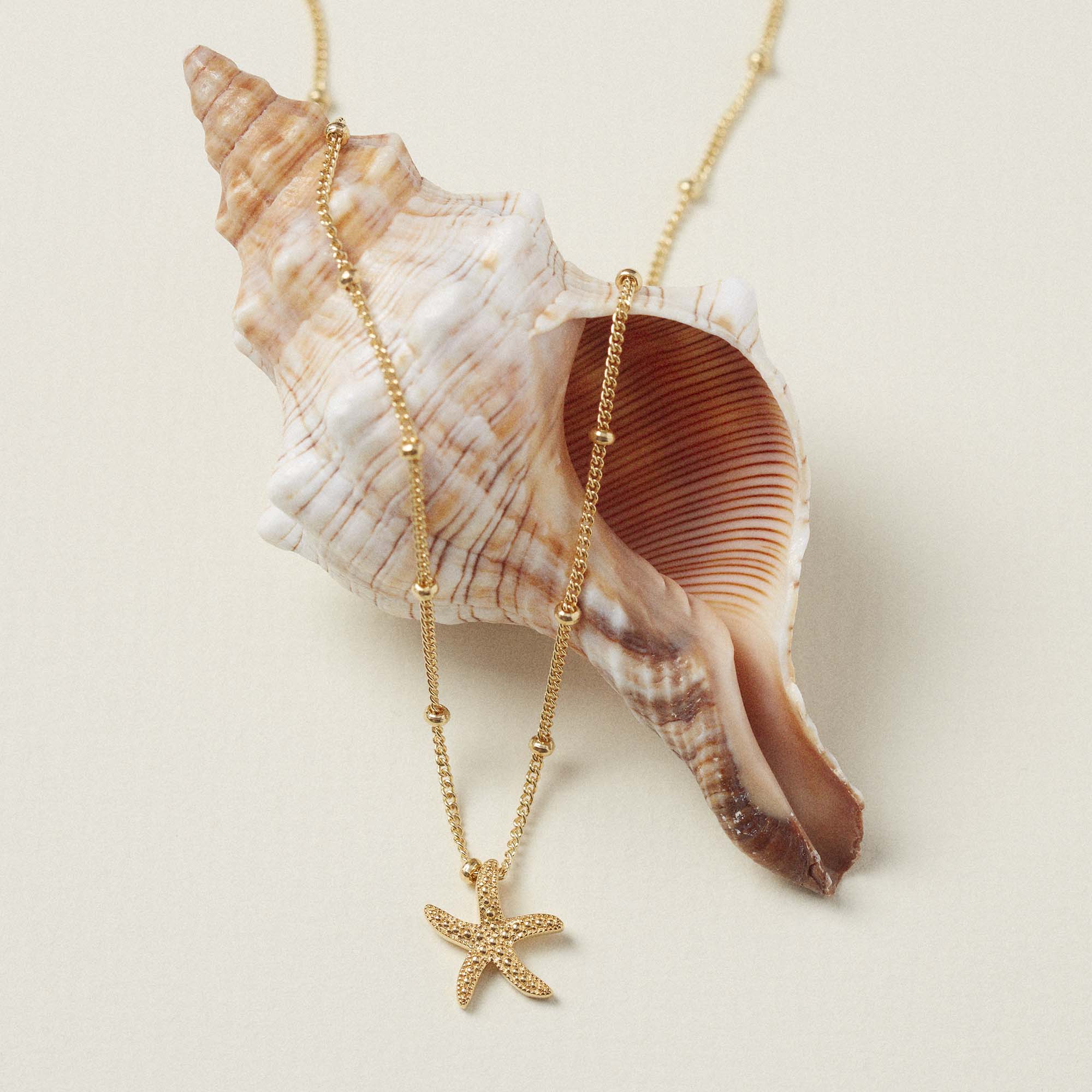 Gold Starfish Necklace With Bead Chain - Image 3