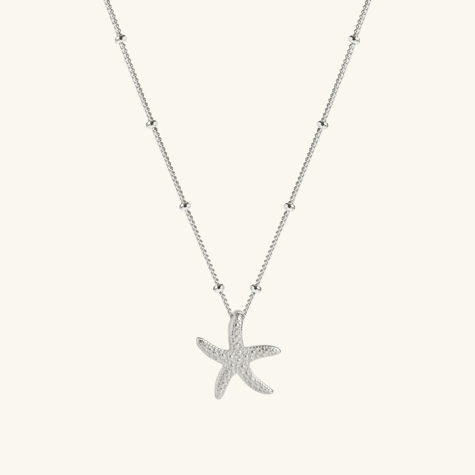 Silver Starfish Necklace With Bead Chain