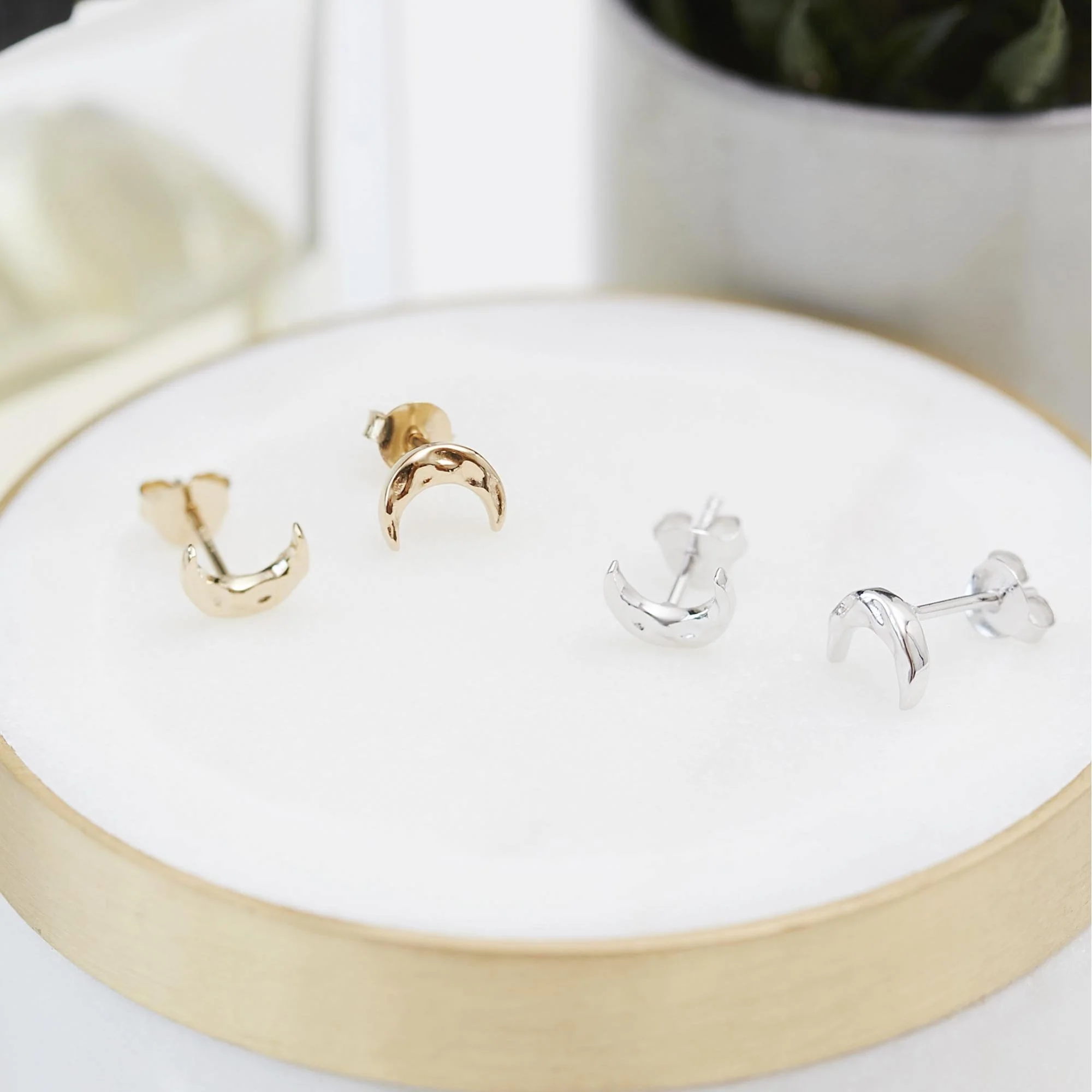 Moon Stud Earrings Silver - Image 3