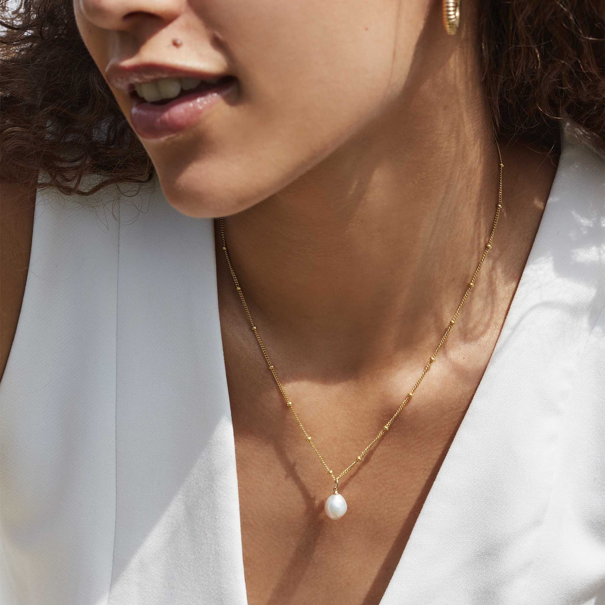 Freshwater Pearl Bead Chain Necklace Silver - Image 4