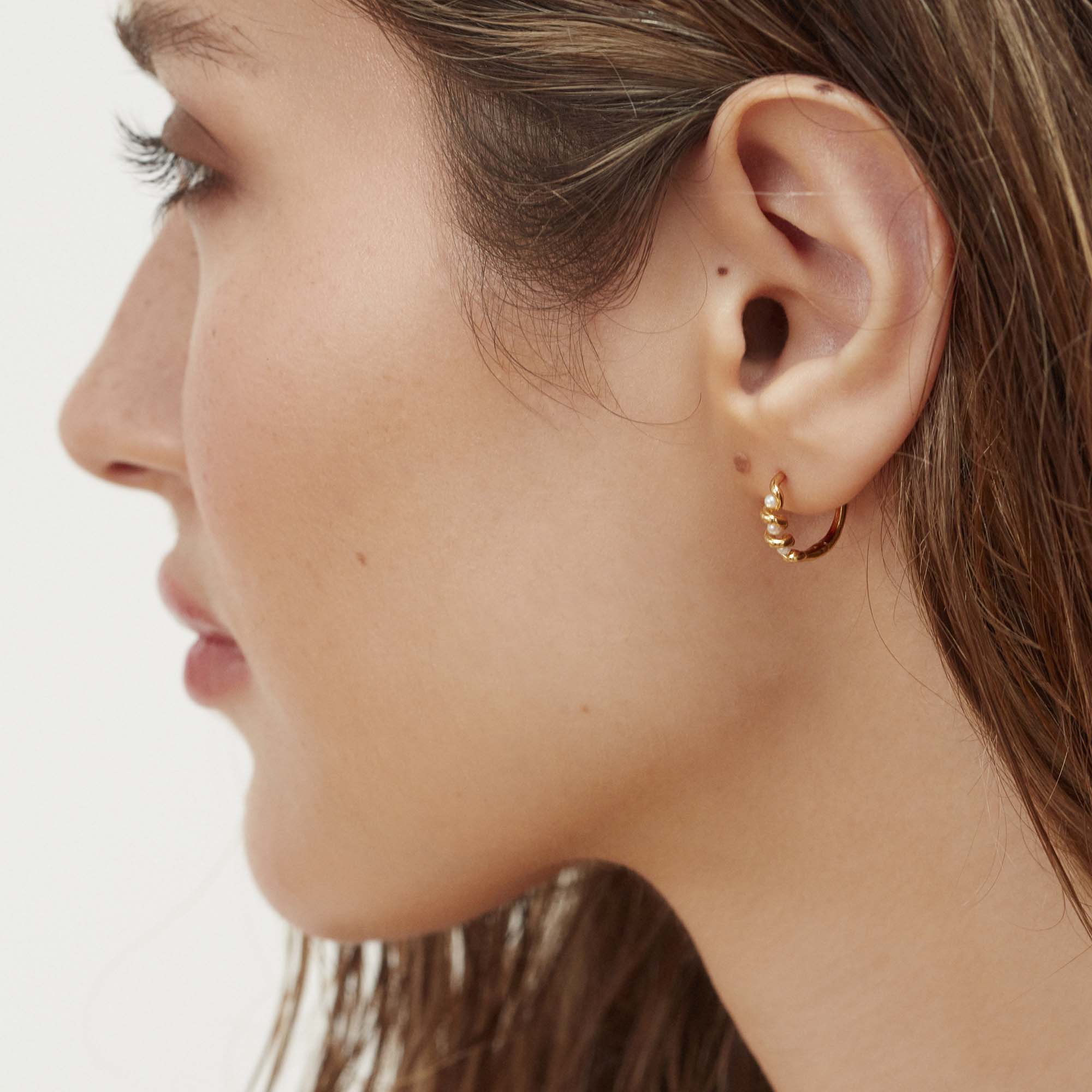 Gaia Pearl Hoops Gold - Image 5