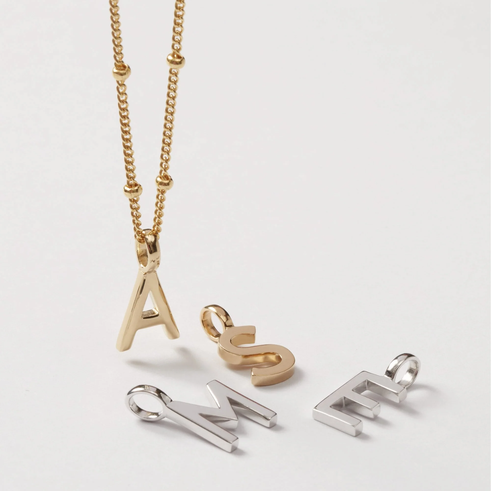 Letter Necklace with Bead Chain Gold - Image 5