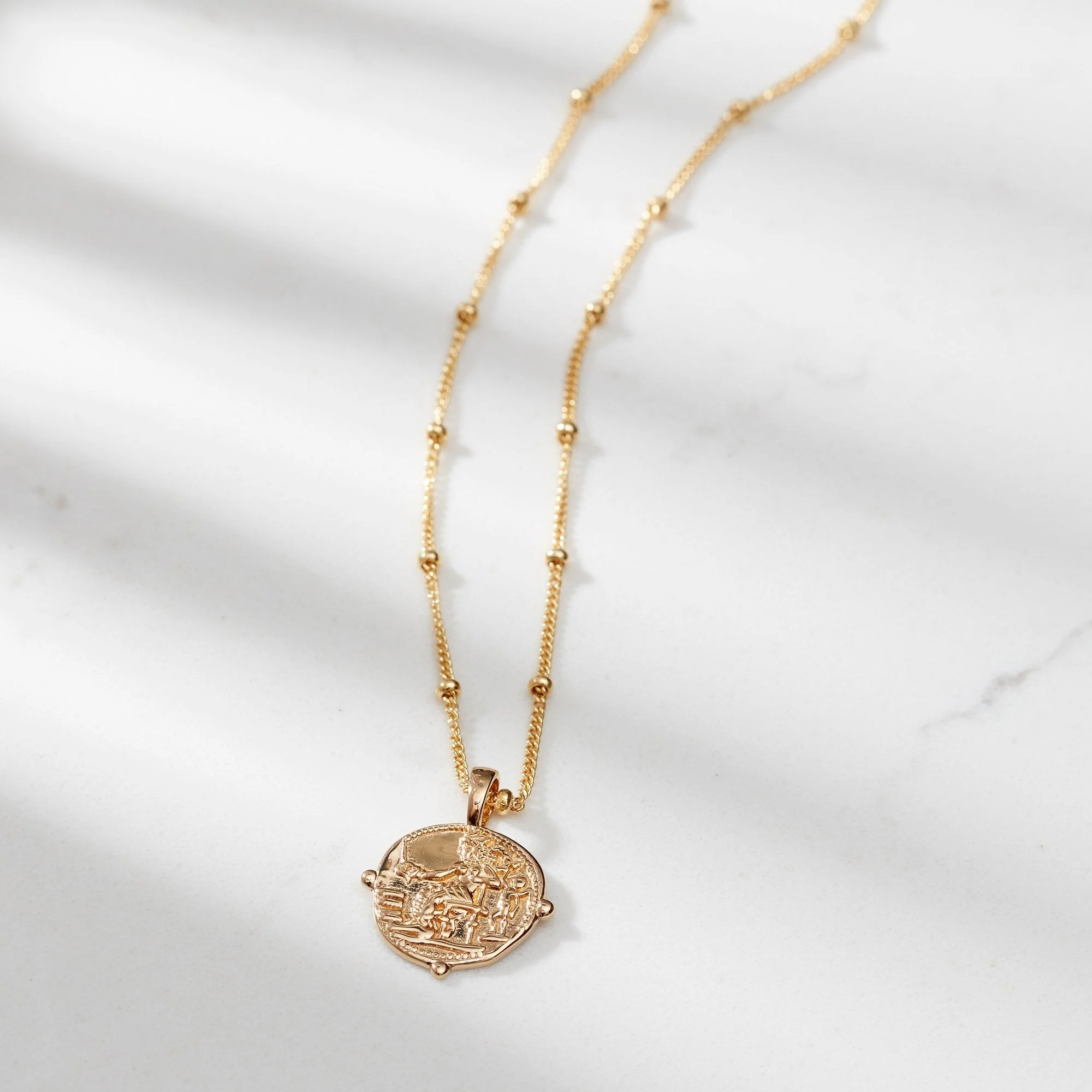 Gold Aphrodite Coin Necklace With Bead Chain - Image 2