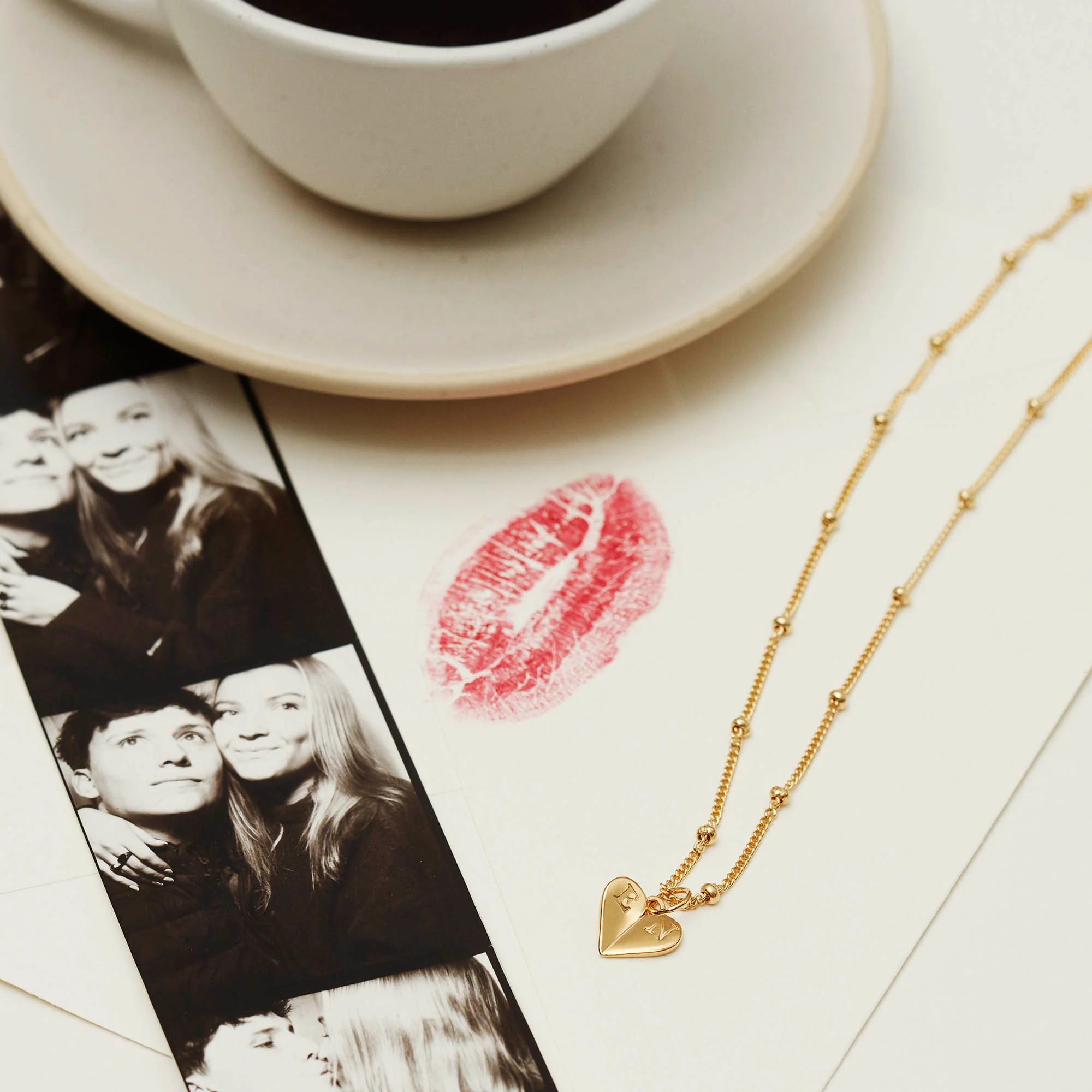 Gold Mini Heart Necklace With Bead Chain - Image 3