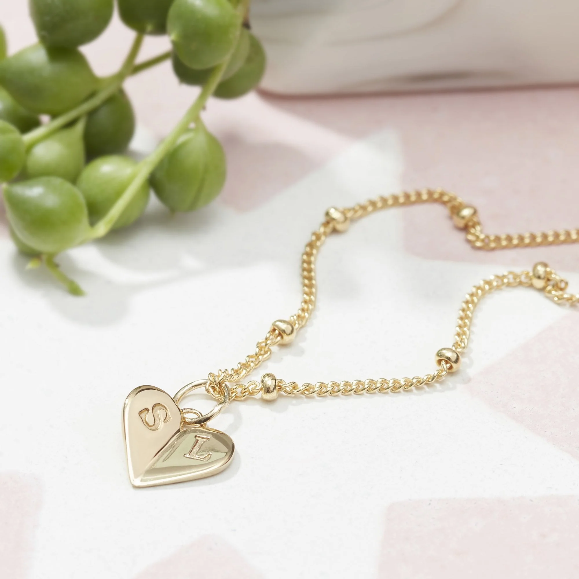 Mini Heart Necklace in Silver With Bead Chain - Image 3