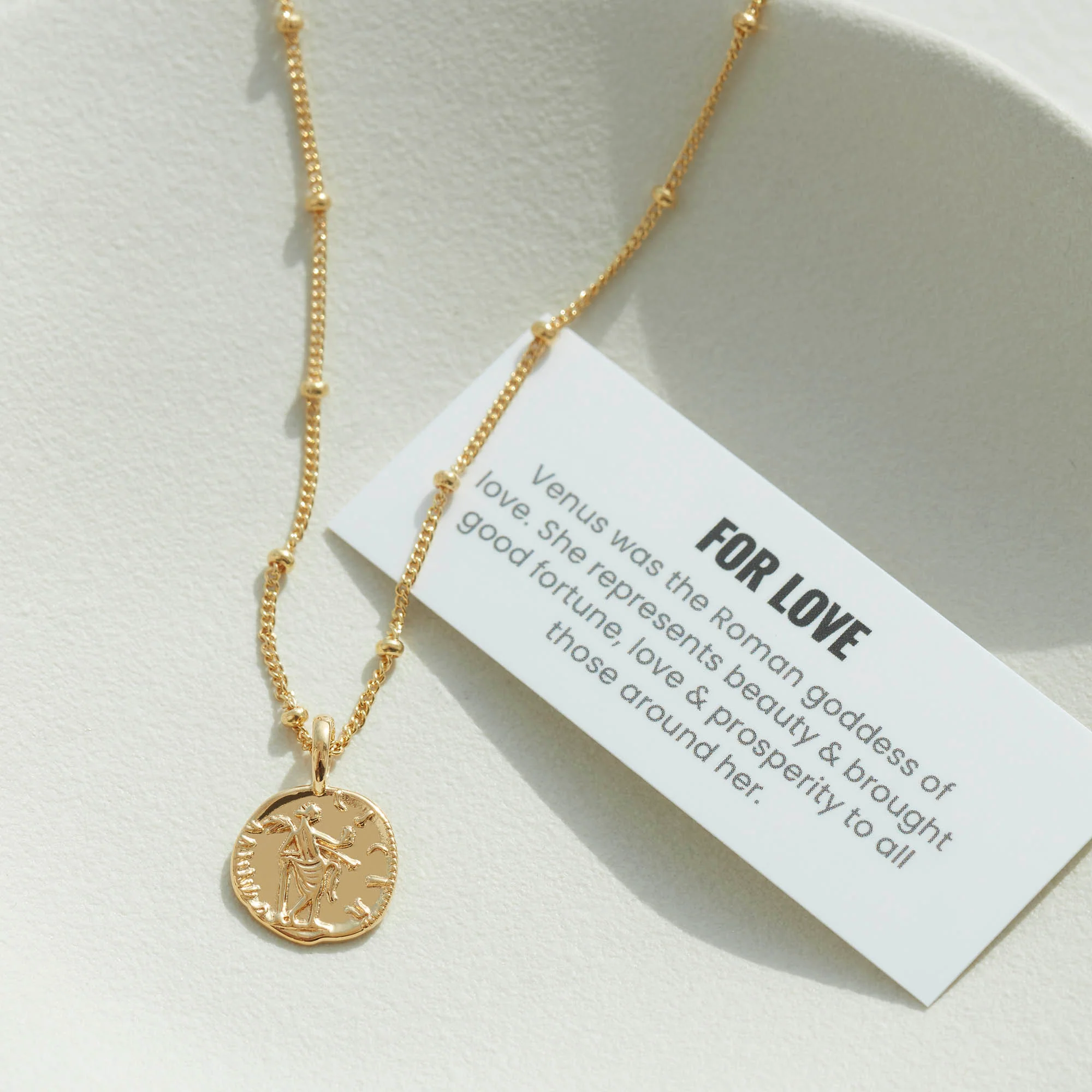 Venus Coin Necklace With Bead Chain Silver - Image 6