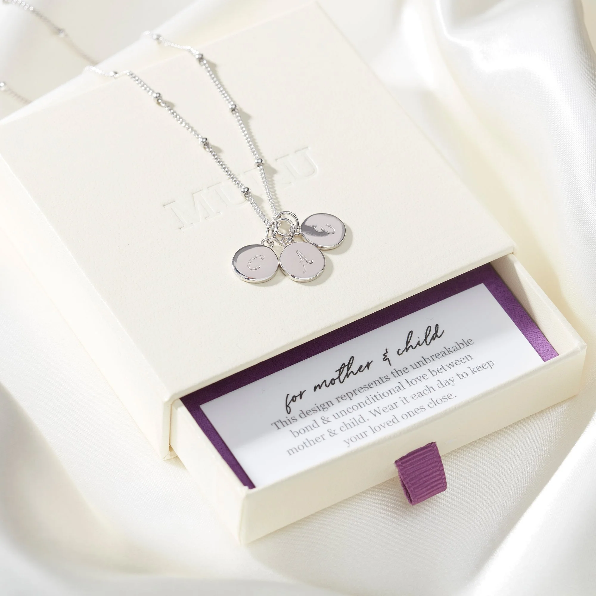 Mother and Child Discs Necklace Silver With Bead Chain - Image 3