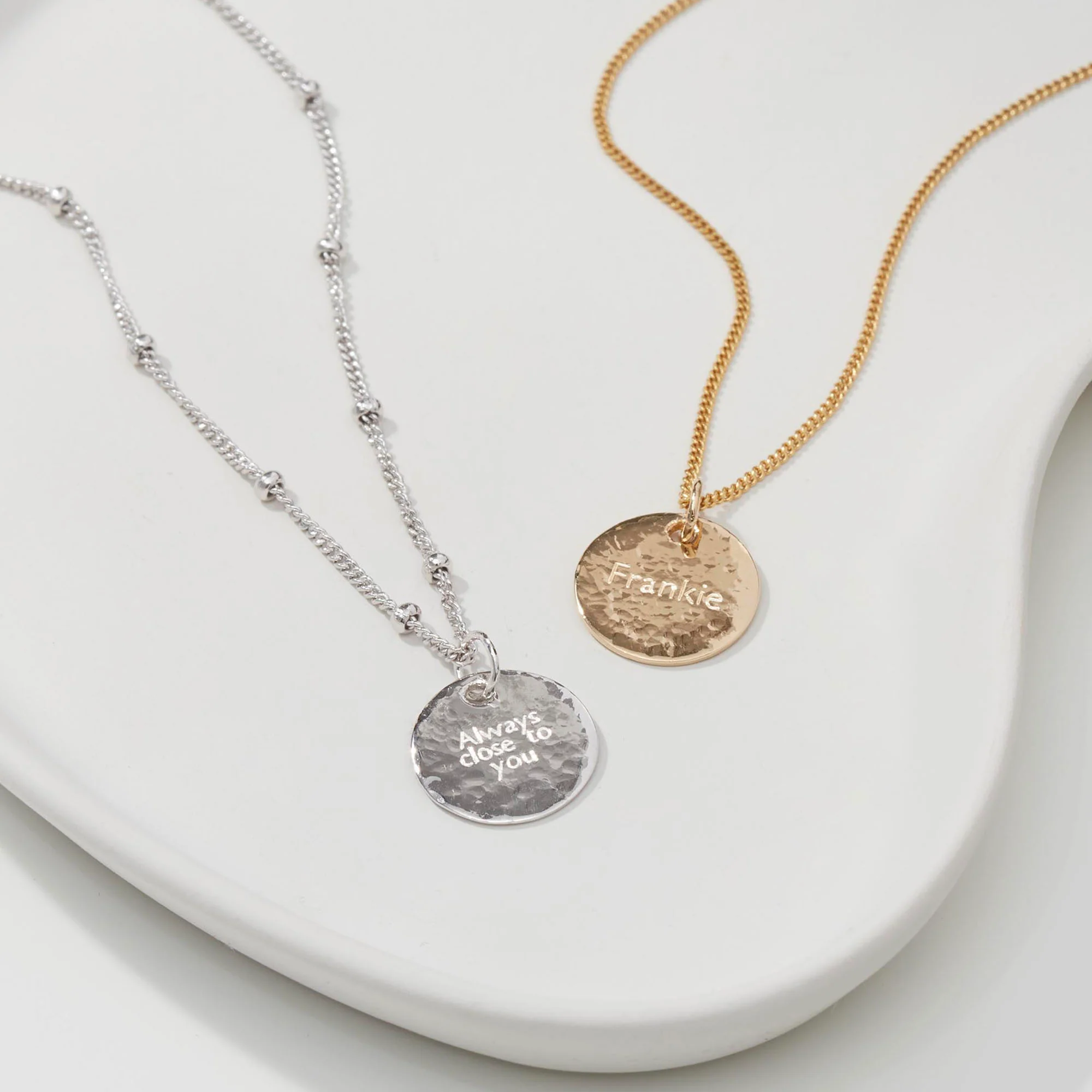Gold Hammered Necklace with Bead Chain - Image 4