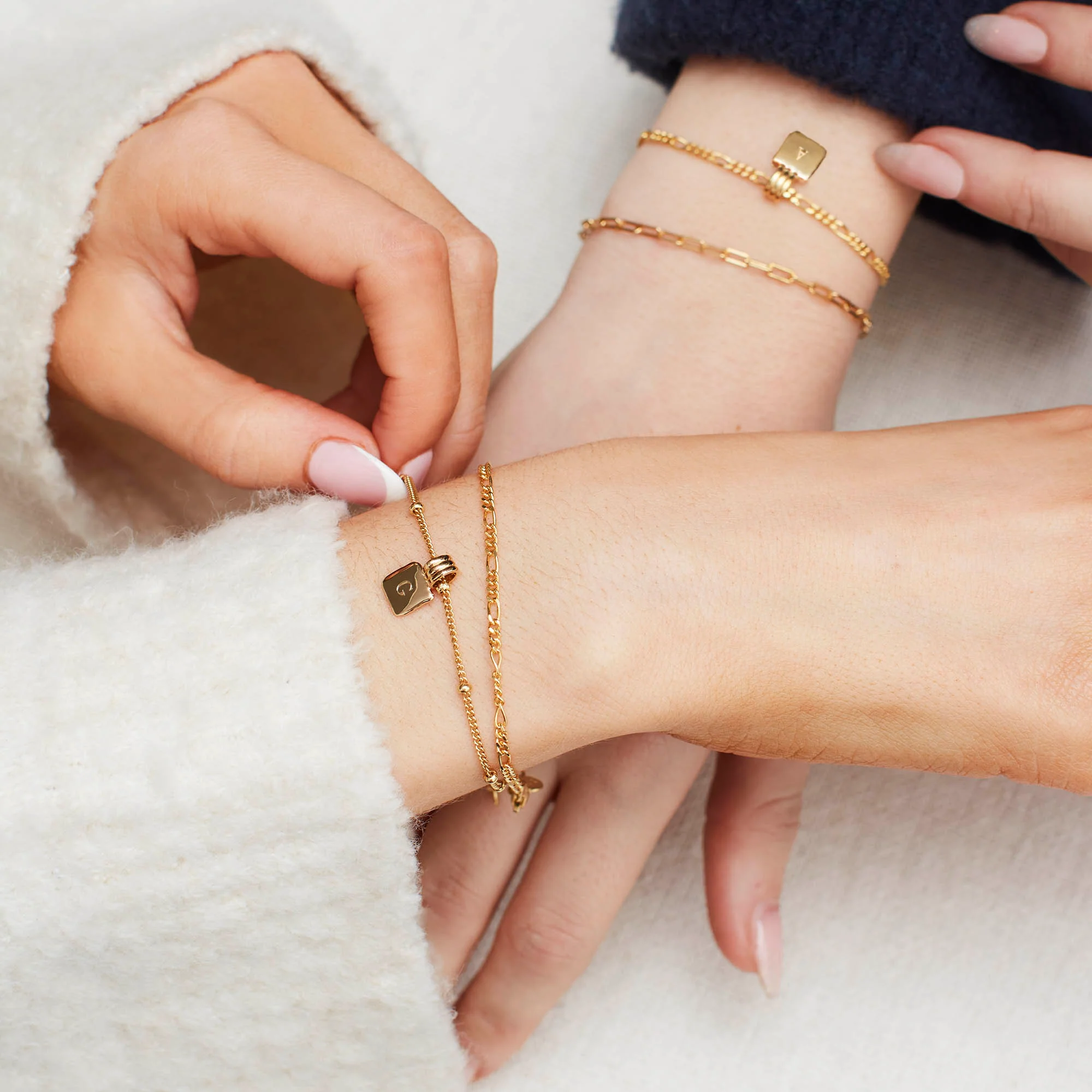 Initial Square Charm Bracelet Gold - Image 4