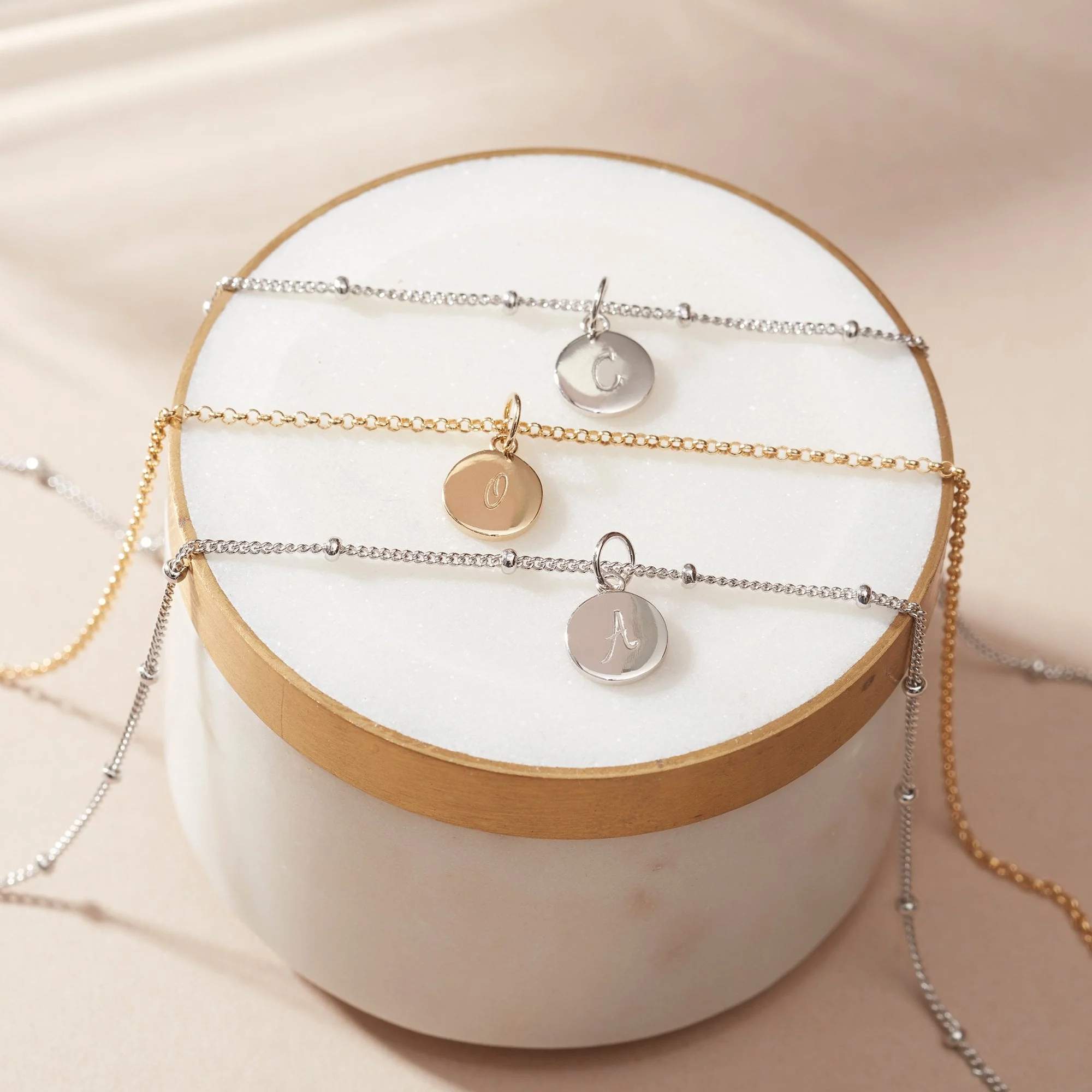 Mini Disc Necklace in Silver With Bead Chain - Image 4
