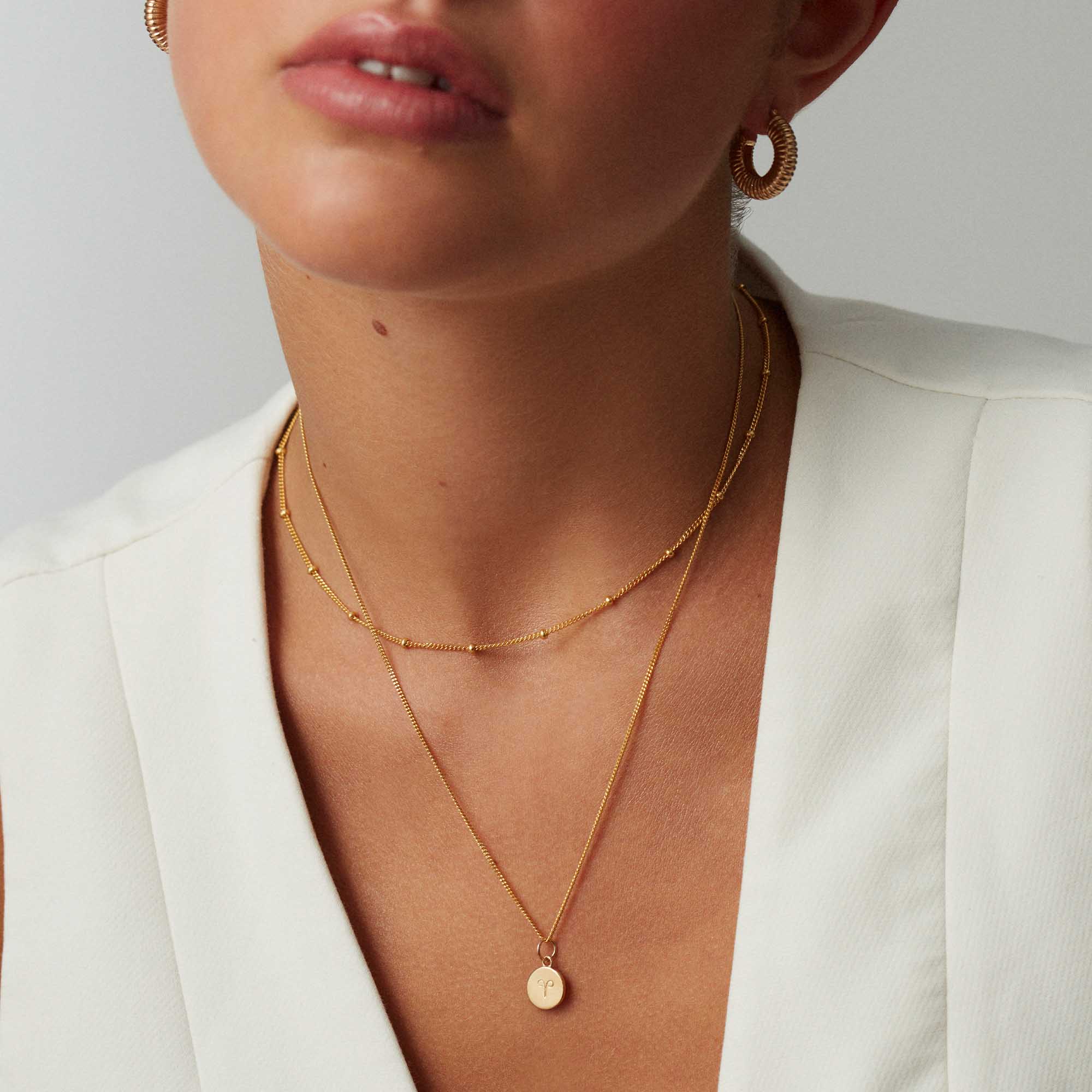 Zodiac Symbol Disc Curb Chain Necklace in Silver - Image 2