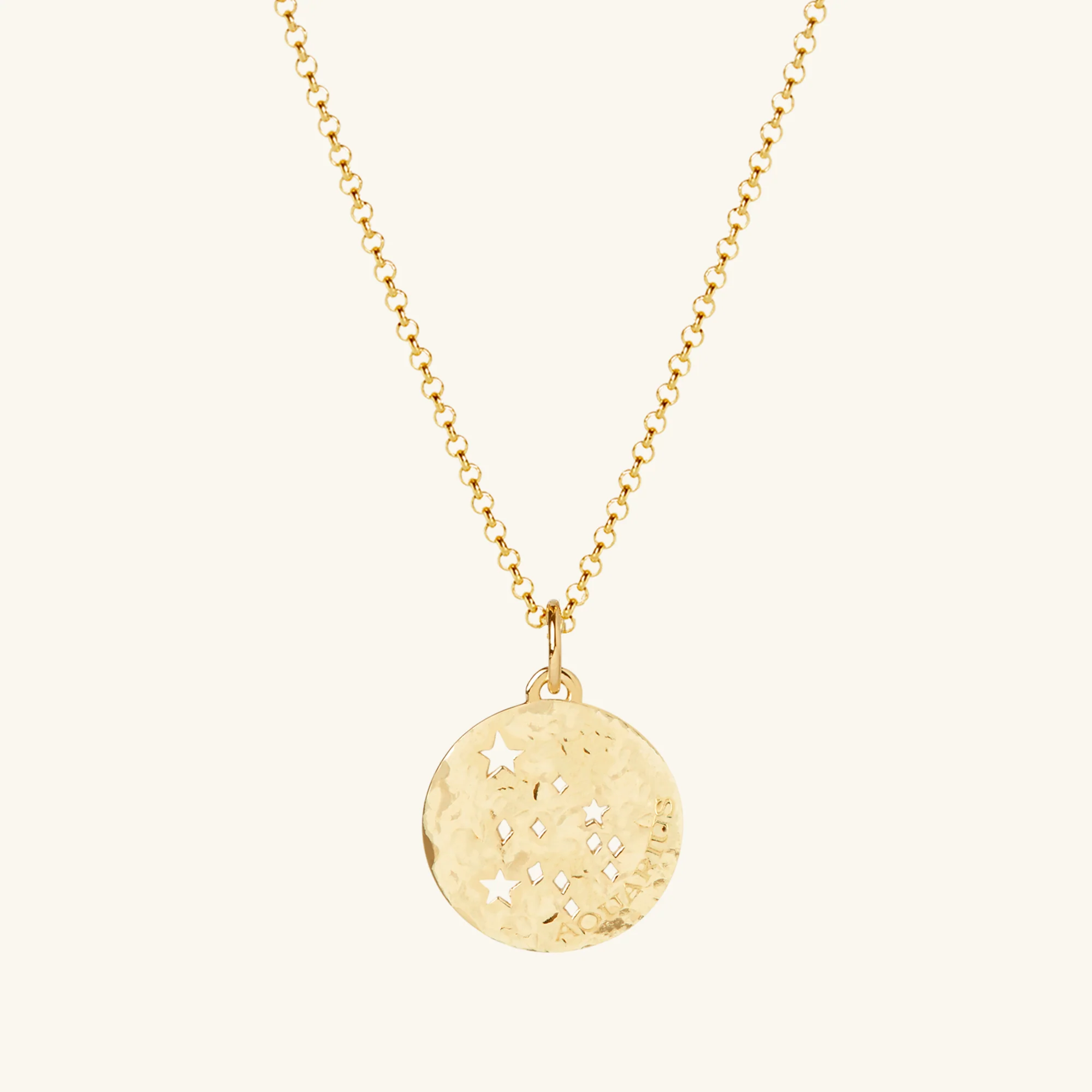 Aquarius Zodiac Necklace Hammered Gold - Image 3