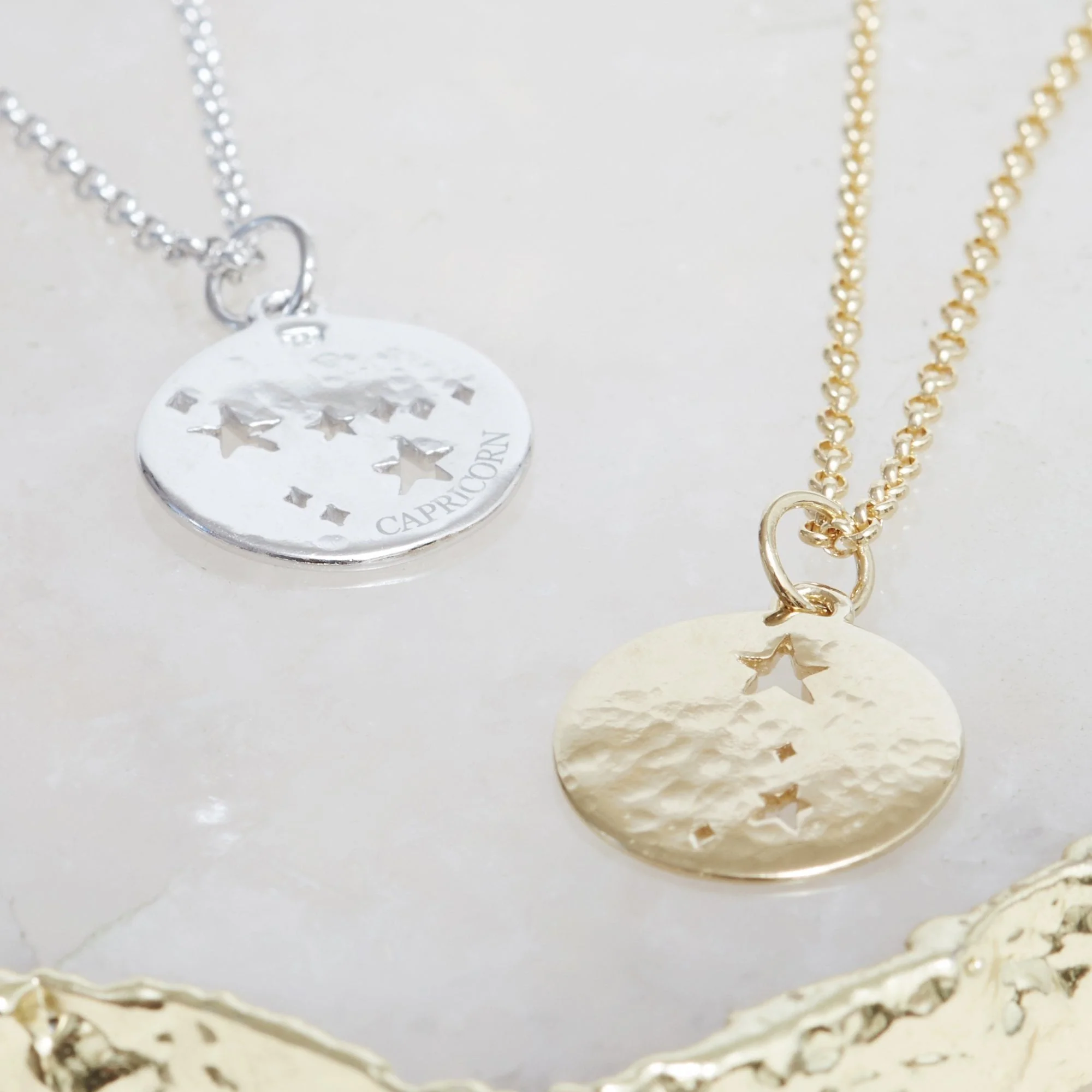 Aquarius Zodiac Necklace Hammered Gold - Image 4