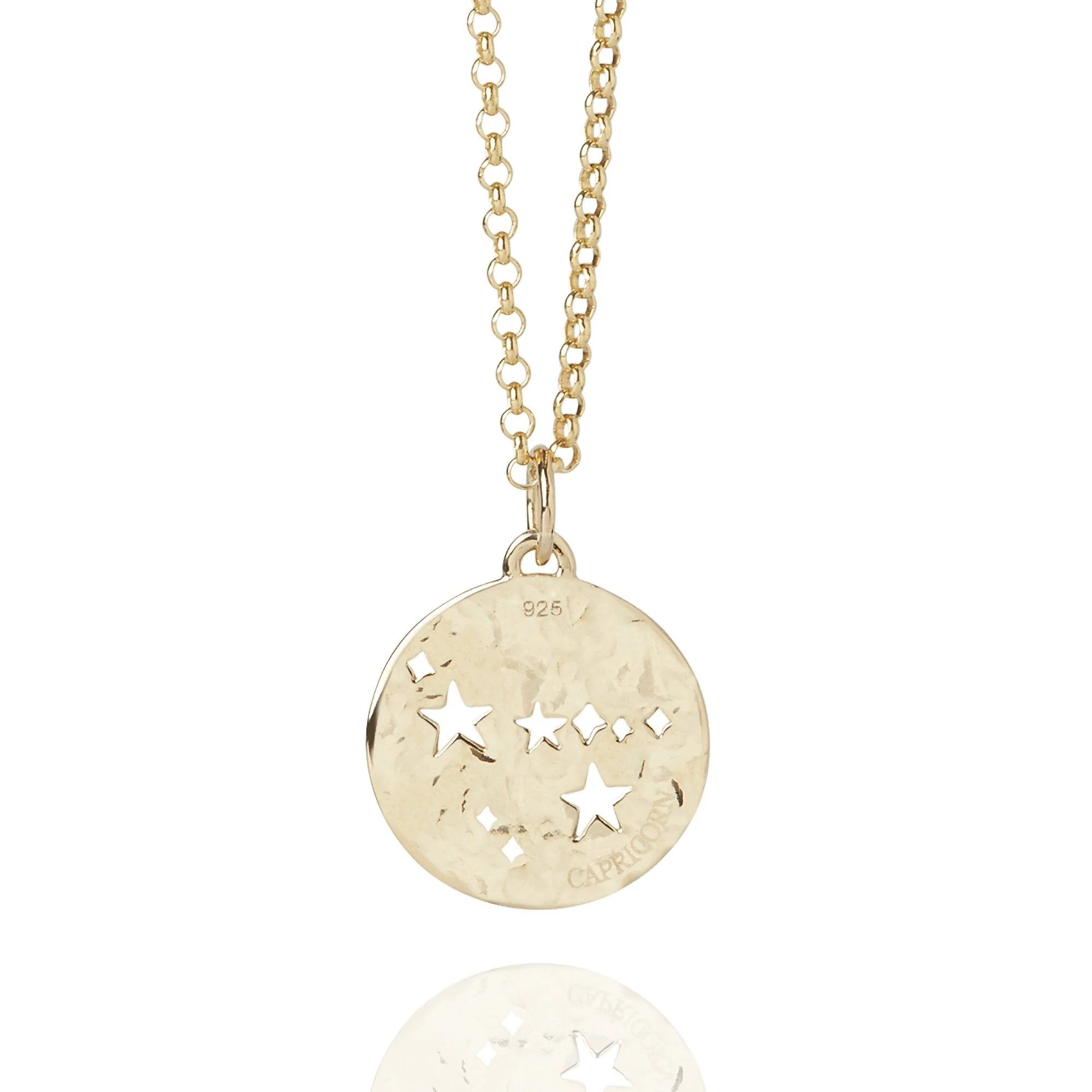 Capricorn Zodiac Necklace Hammered Gold - Image 3