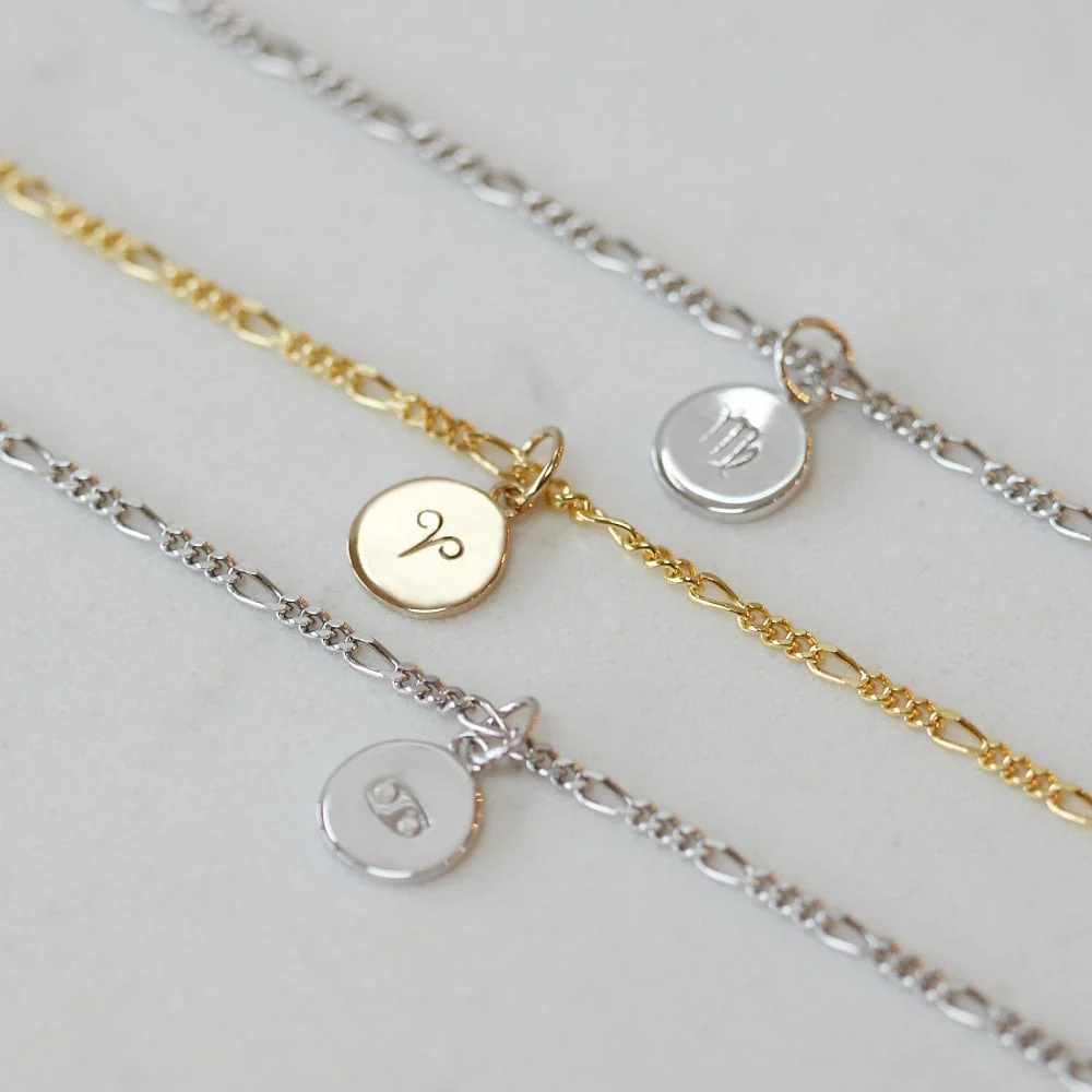 Zodiac Sign Figaro Chain Bracelet Silver - Image 4
