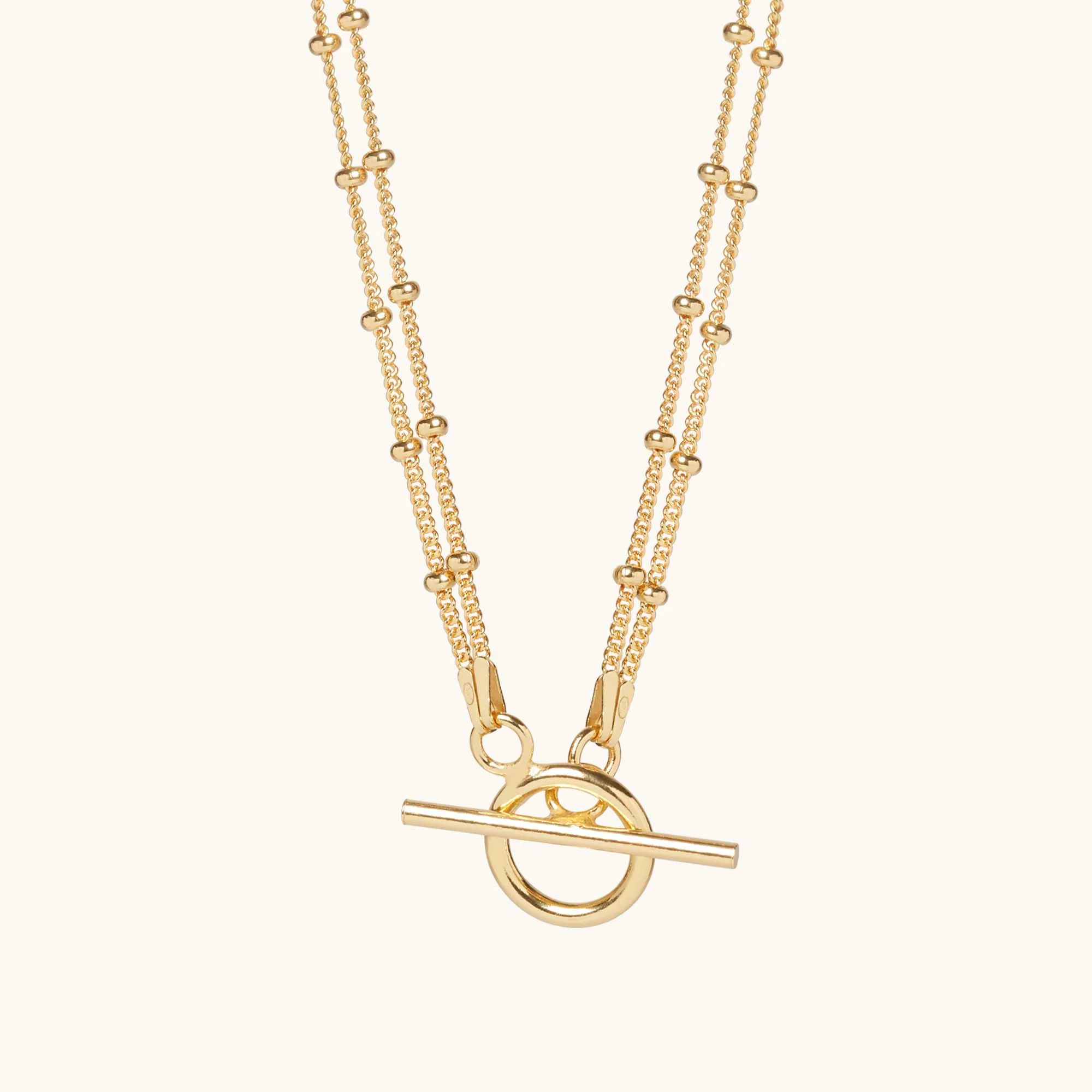 T-Bar Beaded Necklace Gold
